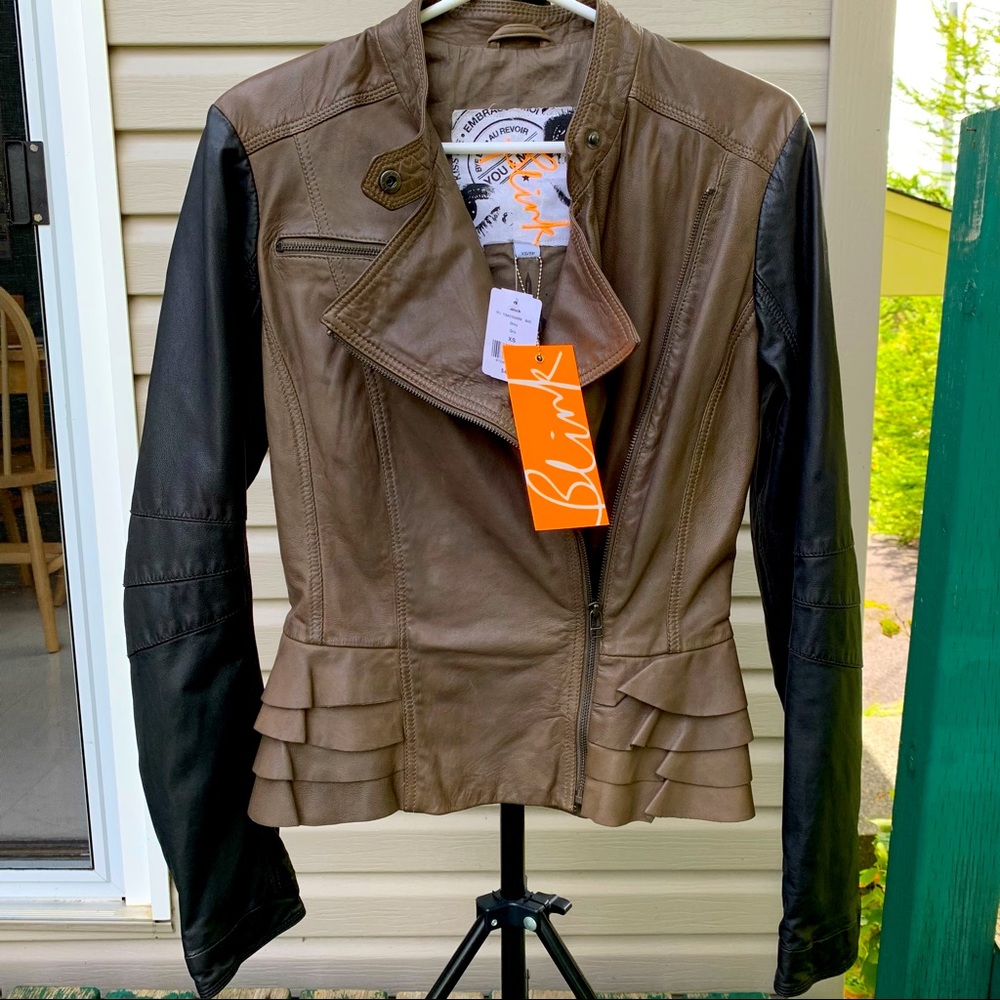 NWT BLINK Brown/Black Leather Jacket